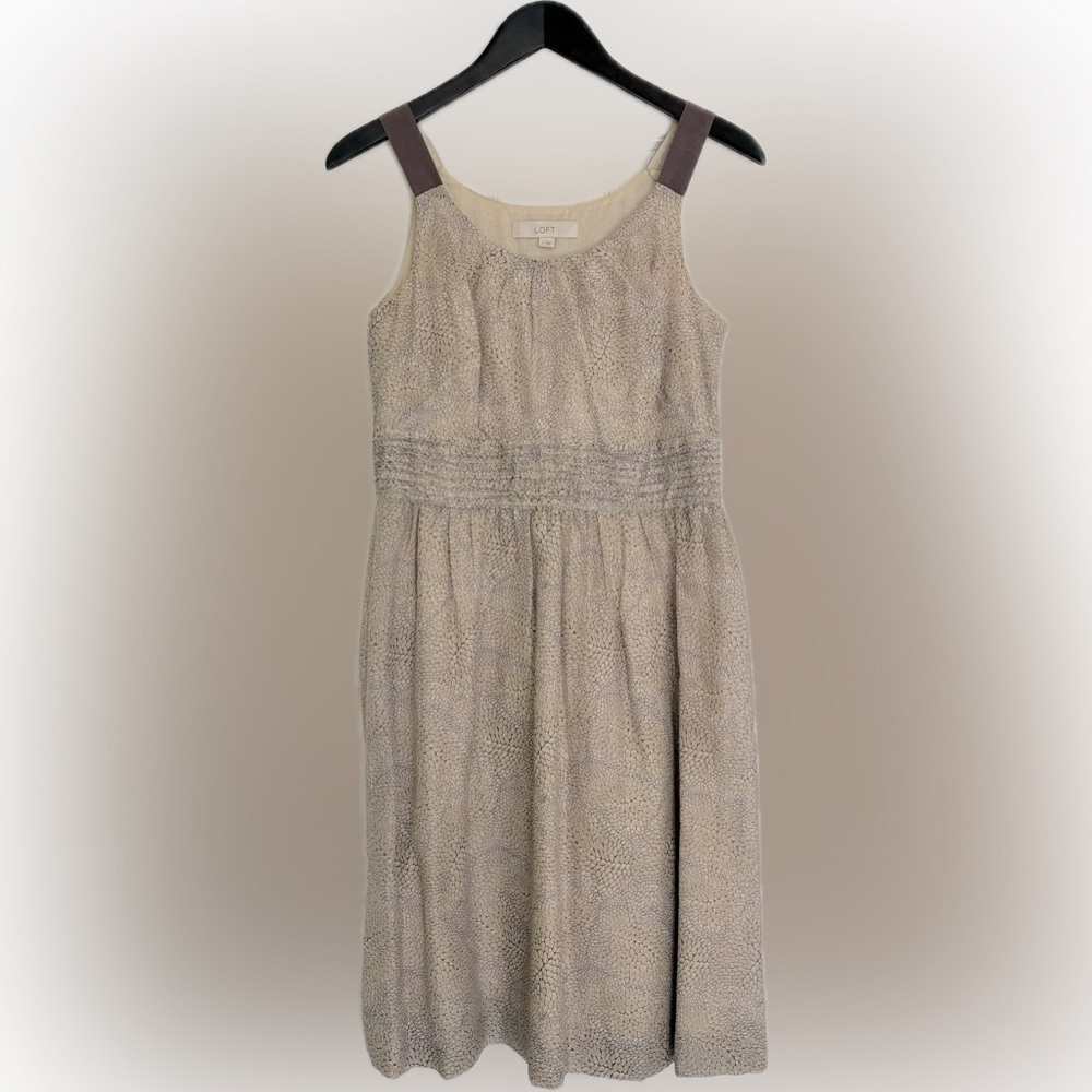 LOFT Plum & Beige Fit & Flare Dress - Silk Cotton Blend - Size 2